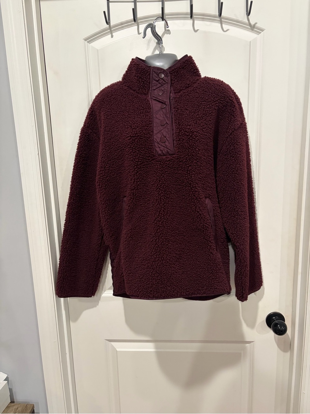 Athleta Women's Sherpa Snap-Placket Pullover - Deep Wine